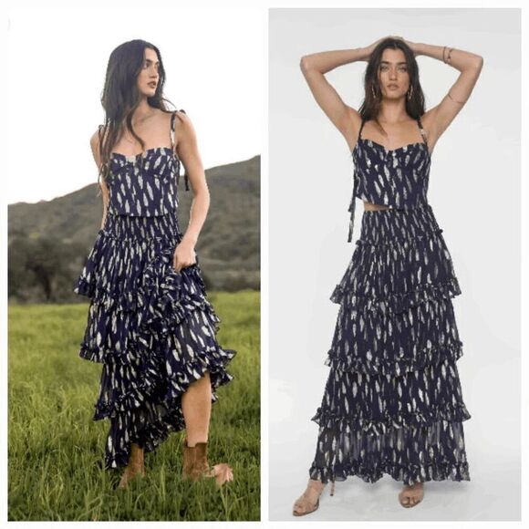 Free People X Jen's Pirate Booty Purple Blue Gold Top Skirt Set Small NWOT - Picture 1 of 12
